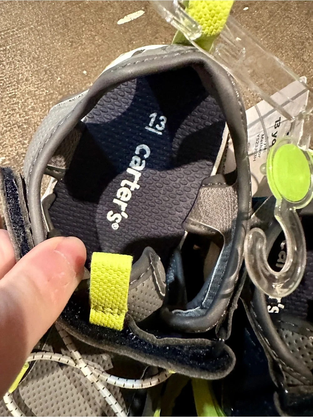 Carter's Navy and Gray Sandals with Lime Green Accents